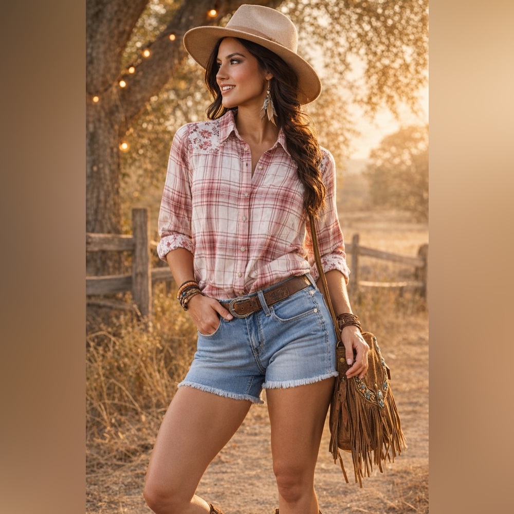 Ariat Pink Plaid Button-Up Blouse